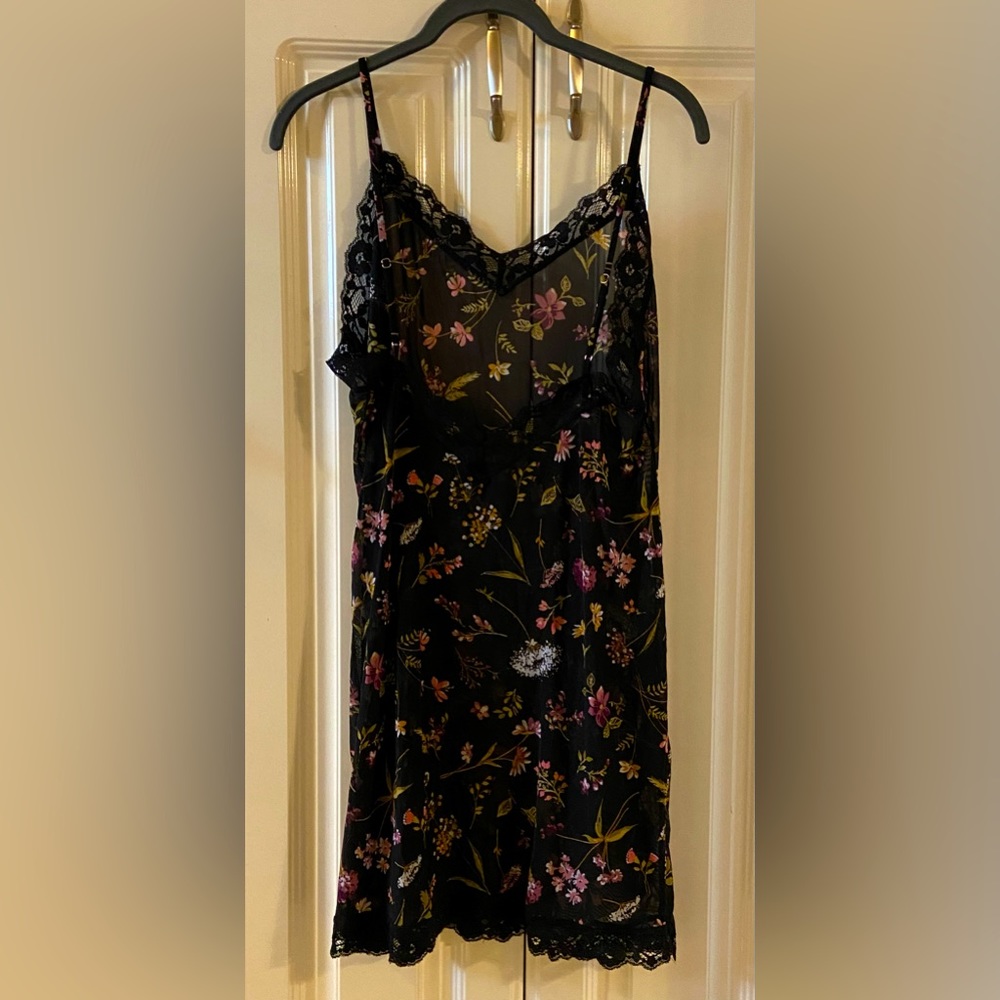 Large sheer black floral nightgown